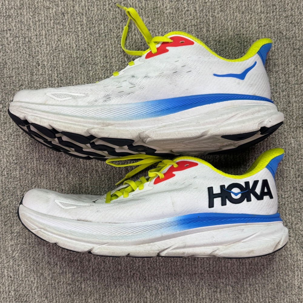 Hoka Clifton 9 Mens 12.5 D White Virtual Blue‎ Running Shoes 1127895-BVR